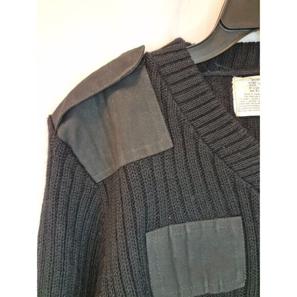 Jack Young & Associates Black Wool V-Neck Uniform Sweater Elbow Patches Size 40 - Picture 2 of 7